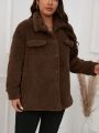 SHEIN LUNE Plus Size Women's Faux Pocket Plush Coat