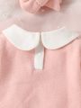 Newborn Baby Heart Embroidery Peter Pan Collar Jumpsuit With Headband