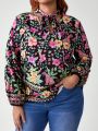 Polina Brazil Plus Size Women'S Floral Print Tie Neck Blouse