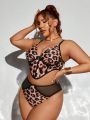 SHEIN Swim BAE Plus Size Mesh Patchwork Leopard And Floral Print Swimsuit Set