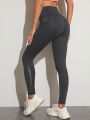 Yoga Trendy Running Tights Contrast Mesh Wide Waistband Sports Leggings With Side Pocket