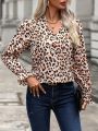 SHEIN LUNE Leopard Print Flounce Sleeve Blouse