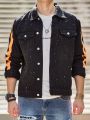 Men Splash Ink Print Contrast Tape Flap Pocket Denim Jacket