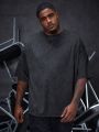 Men's Plus Size Angel & Letter Print Oversized T-Shirt With Drop Shoulder Sleeves