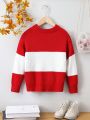 Young Girl Two Tone Drop Shoulder Pocket Patched Sweater