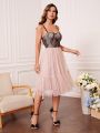 Contrast Lace Mesh Cami Bridesmaid Dress