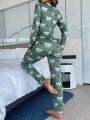 Koala Printed Long Sleeve Jumpsuit