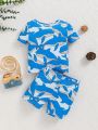 SHEIN Infant Boys' Casual Whale Pattern Short Sleeve Homewear Set