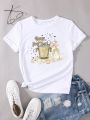 SHEIN Unity Cartoon Pattern Basic Round Neck Short Sleeve T-shirt