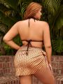 SHEIN Swim SXY Plus Size Wave Striped Front Tie Bikini Set And Swim Skirt