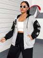 Color Block Plus Size Women's Hooded Sweatshirt