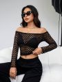 SHEIN ICON Women's Off Shoulder Fishnet Top