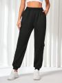 SHEIN Daily&Casual Women'S Elastic Waist Sports Pants With Pockets And Contrast Side Stripes