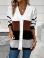 Color Block Drop Shoulder Cardigan