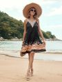 Floral Polka Dot Printed Sleeveless Dress For Women