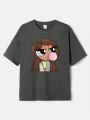 Tay Mills Girls' Cartoon Printed Short Sleeve T-shirt For Summer