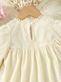 Baby Girls' Simple & Elegant Embroidered Flower Light Apricot Color Dress For Autumn & Winter