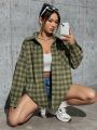 Women's Drop-shoulder Plaid Shirt