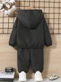 SHEIN Baby Boys' Casual Hooded Thickened Jacket And Long Pants Outfits