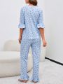 Maternity Polka Dot Print Ruffle Hem PJ Set