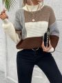 SHEIN Essnce Color Block Mock Neck Drop Shoulder Sweater