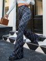 SHEIN Qutie Checked High Waisted Flared Trousers