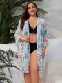 SHEIN Swim Vcay Plus Size Women'S Floral Printed Open Front Kimono