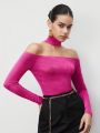 SHEIN BIZwear Solid Color Halter Neck T-Shirt