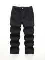 Teen Boys Loose Black Denim Cargo Pants For Teenagers