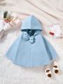 Baby Girls' Solid Color Hooded Coat With Bow