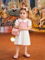 Baby Girls' Pink Knit Patchwork Peter Pan Collar Cute Daily Casual Dress, Spring/Summer