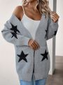 Women's Front Open Cardigan With Star Pattern