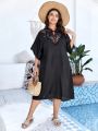 SHEIN Swim Classy Plus Size Lace Panel Batwing Sleeve Cover Up Dress