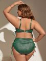 SHEIN Swim Basics Plus Size Women'S Metallic Drawstring Hoodie And Pants Set