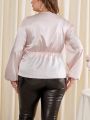 SHEIN Privé Plus Size Elegant Twist Knot Lantern Sleeve Shirt