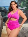 SHEIN Swim Vcay Plus Cut Out Knot Front Ruched Side One Piece Swimsuit