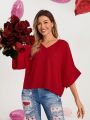 EMERY ROSE Valentine's Day Ladies' Jacquard V-Neck Blouse