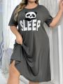 Plus Size Women'S Letter & Panda Print Nightgown