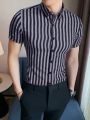 Manfinity Homme Men's Vertical Striped Short Sleeve Shirt