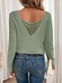 SHEIN Frenchy V-neck Embroidered Mesh Patchwork Sweater