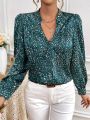 SHEIN Frenchy Notched Collar Floral Printed Shirt With Long Sleeves Satin Shirt