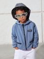 SHEIN Kids Cooltwn Boys Casual Loose And Versatile Hooded Jacket With English Woven Label