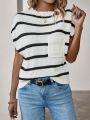 SHEIN Essnce Women'S Striped Knit Top With Round Neck