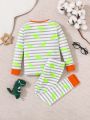 Toddler Boys' Dinosaur Printed Glow In The Dark Pajama Set