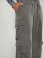 LARAMEE Flap Pocket Side Drawstring Waist Cargo Pants