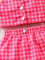 Houndstooth Soft Vest And Skirt Set For Baby Girls, Elegant And Cute Fashion Style
