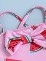 SHEIN Baby Girl Casual Cute Watermelon Pattern Bowknot Decor Strap One-Piece Swimsuit