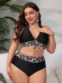 SHEIN Swim Vcay Plus Size Leopard Print Patchwork Two-Piece Swimsuit