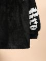 SHEIN Kids HYPEME Tween Boy Letter Embroidery Drop Shoulder Fleece Coat