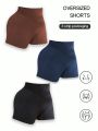 Plus 3pcs Four-way Stretch Wide Waistband Sports Shorts